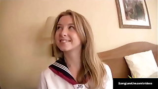 American Student Sunny Lane Gets Her Bedraggled Pussy Noodled By Horny Asian!