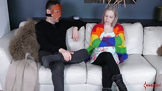 Kinky dude in mask is going to fuck pretty hot blondie in her stretched anal hole